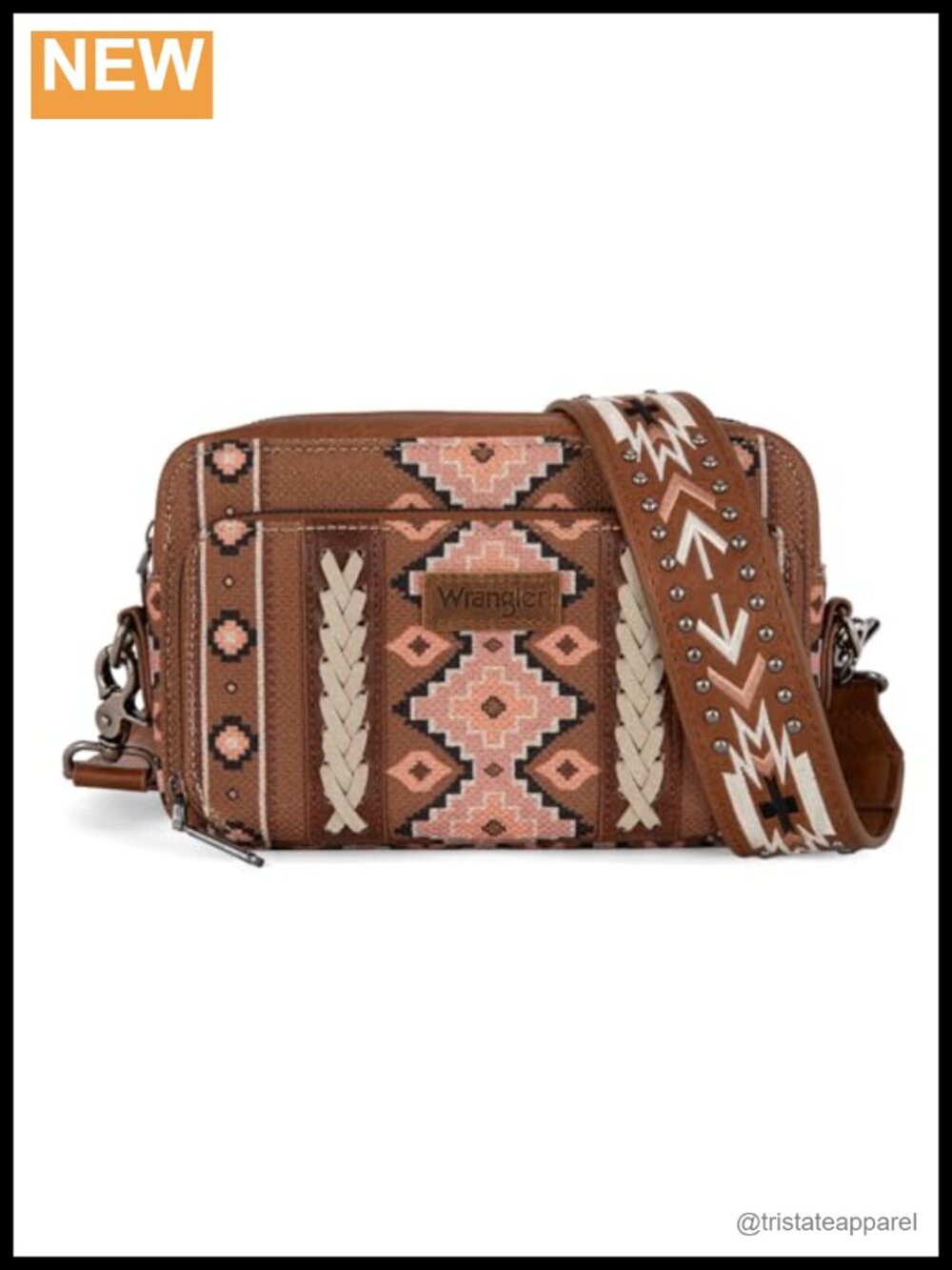 Western Crossbody Bag Aztec Canvas Multi Pocket Adjustable Strap